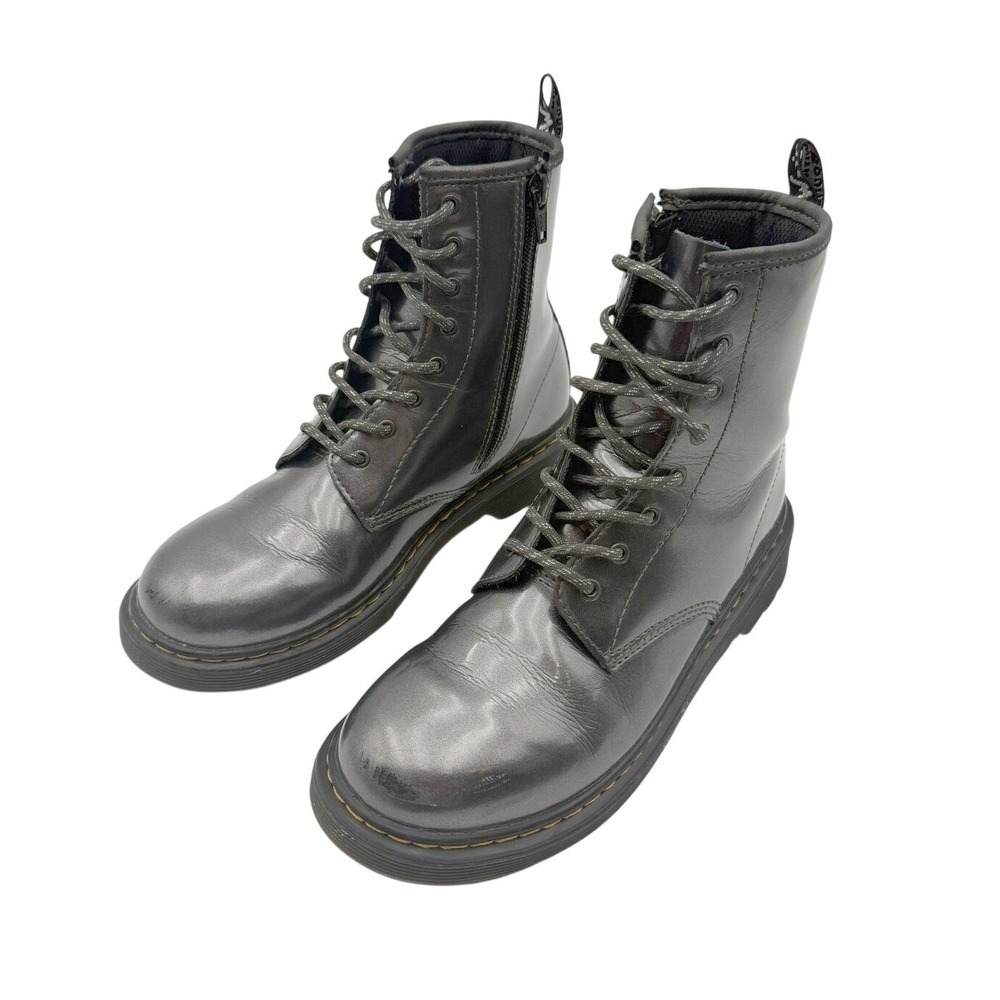 Dr Martens 1460 Y Womens Metallic Silver 8-Eye Lace-Up Ankle Combat Boots Size 6